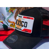 Logo de plaque d'immatriculation du Mexique en gros Casquette de camionneur noire en maille 6 panneaux avec logo en PVC personnalisé Gorras