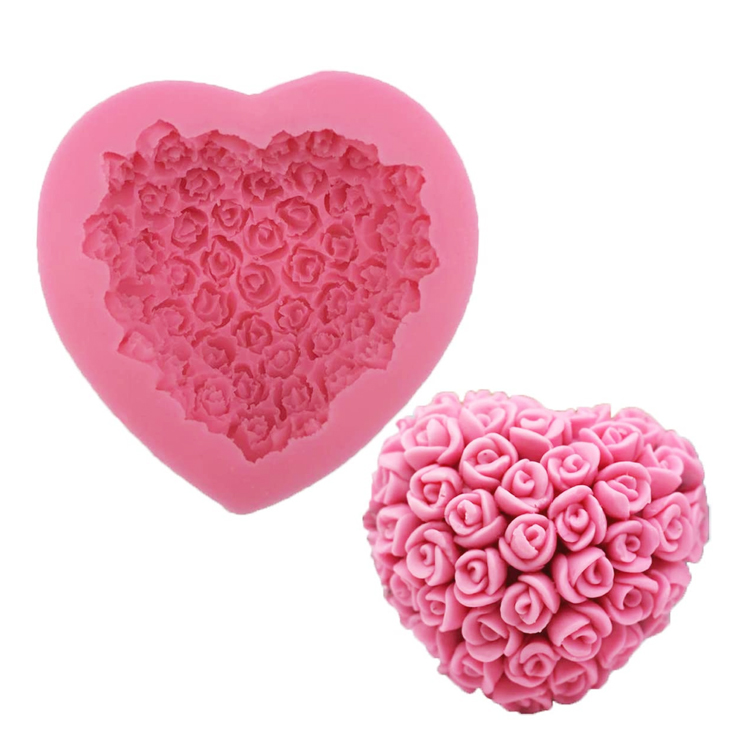 Silicone 3D Rose Flower Love Heart Shape Mold, DIY Fondant, Sugar Pudding, Soap, candle Mould для Wedding, Valentine Cake, Chocolate