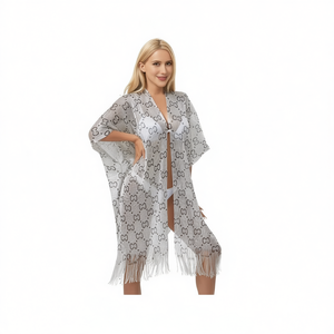 Cardigan Double C pour la plage avec franges et motifs imprimés pour femme, paréo de bain - Product Image 1