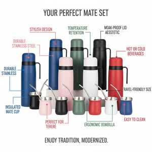 Set <span class=keywords><strong>de</strong></span> Termo para Yerba <span class=keywords><strong>Mate</strong></span> <span class=keywords><strong>de</strong></span> Viaje Personalizado <span class=keywords><strong>de</strong></span> 1000 ml y 160 ml con Vaso, Aislado al Vacío <span class=keywords><strong>de</strong></span> Doble Pared en Acero Inoxidable, Ideal para Regalos - Product Image 3