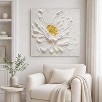 Peinture à l'huile florale blanche texturée moderne, art minimaliste neutre sur toile, art mural floral 3D en impasto, cadre élégant, décoration intérieure