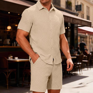 Ensemble chemise et short jacquard blanc pour homme, tenue décontractée d'été en deux pièces pour les loisirs - Product Image 2