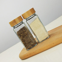Frascos de Vidrio para Especias de 4oz, Cuadrados, Vacíos, con Tapas Dosificadoras y Cubierta Hermética de Bambú Acacia, ¡Gran Venta!