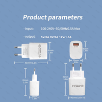 Chargeur rapide USB-A QC3.0 18W avec prise US, charge rapide 3.0, chargeur PD pour iPhone 16 15 12 11 Pro Max Xiaomi Samsung Tablet