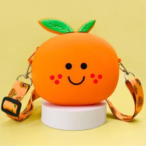 Atacado criativo engraçado formato de laranja desenho animado adorável bolsa de ombro de silicone macio para crianças