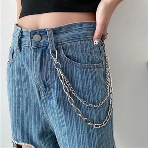 Chaîne de pantalon double couche en métal Yueli, style hip-hop, chaîne de taille pour usage quotidien, alliage de zinc, couleur argent. - Product Image 1