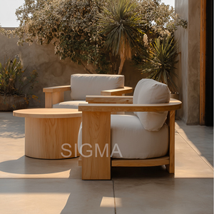 Conjunto de Sofás Seccionales en Forma de L para Exteriores de Teca, Diseño Moderno Resistente a la Intemperie, Tapicería de Tela, Muebles de Patio, Certificación CE - Product Image 6