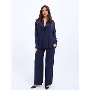 Conjunto de Traje de Punto para Mujer Takim Dusseldorf, Pantalones Anchos Azul Oscuro, Blazer de Manga Larga, Conjunto Formal - Product Image 5