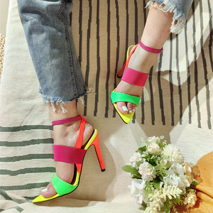 Fashionable 2023 New Thin High Heel Sexy Women's Sandals Color <b>Block</b> 35-42 White, Green, Rose Red - Product Image 5
