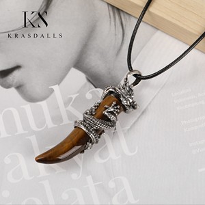 Collier en cristal en forme <span class=keywords><strong>de</strong></span> dent <span class=keywords><strong>de</strong></span> <span class=keywords><strong>loup</strong></span> Bijoux naturels en argent Pendentif améthyste enveloppé <span class=keywords><strong>de</strong></span> dragon Cadeau Pierre hexagonale <span class=keywords><strong>de</strong></span> guérison - Product Image 6