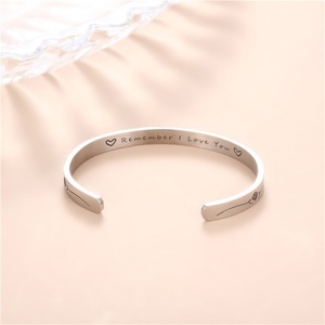 Valentine's Gift Remember I Love You <b>Bracelet</b> Custom Engrave Words Stainless Steel Cuff <b>Bangle</b> <b>Bracelet</b> - Product Image 3