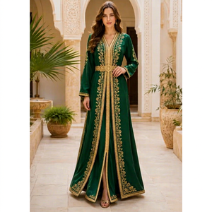 Elegant Embroidered Polyester Loose Modest <b>Abaya</b> <b>Dress</b> Red Veil Floor Floral Pattern Wedding Women Middle East Long Flared - Product Image 1