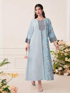 Été/Automne Robe modeste à col en <span class=keywords><strong>V</strong></span> Robe New Retro Spliced Printed Middle Eastern Muslim Fashion Ready Eid - Product Image 6