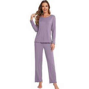 Ensemble de pyjama personnalisé pour femmes en viscose de bambou, haut à manches longues et pantalon, vêtements de nuit doux et rafraîchissants, vêtements de détente, tailles S à XXL - Product Image 1