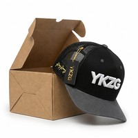 Casquette Trucker Streetwear Bleu Marine Orange Racing 5 Panneaux A-Frame avec Patch Personnalisé Broderie Or Côté et Étiquette Boîte Snapback en Maille