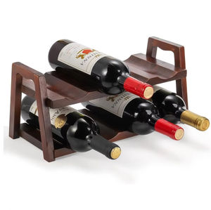 Logotipo personalizado OEM 8 botellas de madera de acacia Encimera 2 niveles independiente Premium Almacenamiento de vino Estante de exhibición Estante de vino para el hogar - Product Image 1