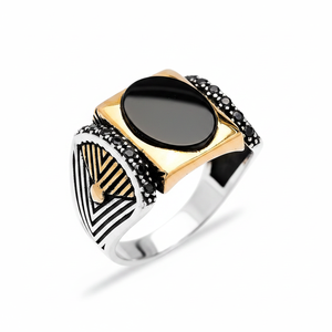 Oval Onyx Stone Tugra Design Ottoman <b>Men's</b> <b>Ring</b> Turkish Handmade Wholesale Authentic <b>Silver</b> <b>Men</b> <b>Ring</b> - Product Image 2
