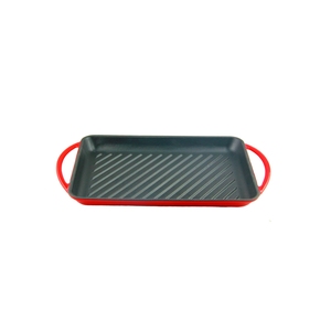 Plaque de cuisson rectangulaire en fonte émaillée rouge, antiadhésive, avec drain d'huile, compatible avec tous les types de cuisinières - Product Image 2