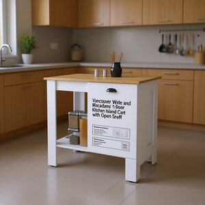 รถเข็นครัวแบบ 1 ประตู รุ่นแวนคูเวอร์ ไวท์ แอนด์ แมคคาเดเมีย พร้อมชั้นวางแบบเปิด - Product Image 2