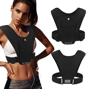 Lightweight Reflective Running Phone Holder Vest for Men Women Chest Pouch with 3 Pouches for Phone Key Gel Jogging Training