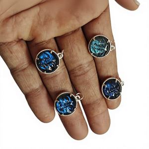 Bague multi-anneaux vintage en argent sterling fait main, motif lune, avec onyx noir 10 mm, sertissage clos, pour mariage et fête, vente en gros - Product Image 1