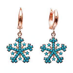 Turquoise Snowflake Design CZ Turkish 925 <b>Silver</b> <b>Sterling</b> Jewelry Handmade Fine Trendy Wholesale <b>Dangle</b> <b>Earrings</b> - Product Image 2