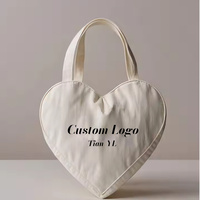 Tas Tote Kanvas Katun Bentuk Hati dengan Logo Custom, Tas Belanja Bentuk Hati dari Kain Katun yang Nyaman, Tas Bentuk Hati Multiwarna