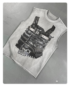 Custom Heavyweight Cotton Acid Wash Vintage Distressed Vest Graphic Print Raw Edge Loose Fit Mens <b>Sleeveless</b> <b>T</b>-<b>Shirts</b> - Product Image 2
