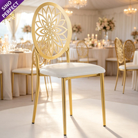 Chaises de banquet Sinoperfect de haute qualité en métal doré blanc avec cadre en fer, dossier rond, pour événements, fêtes et mariages