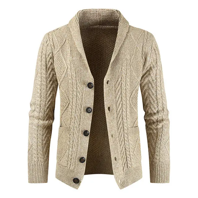 Custom Men's Knitted Casual Solid Color Long Sleeve Cardigan Sweater Jacket Men With Pocket