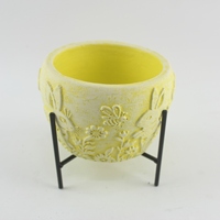 Pot de fleur moderne fait à la main en ciment avec support en bois Jardinière en ciment en béton pour les cactus succulents au sol
