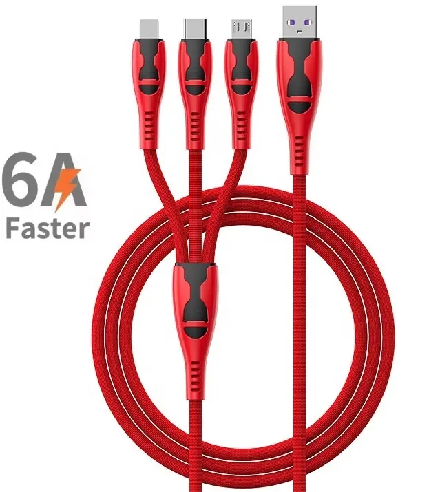 Factory wholesale Fast Charging Cable 3 in1 usb data code Type C 6A quick charge For samsung/huawei/iphone/ phone cable