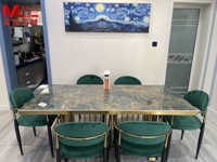 Ventes directes de studio vert jade naturel table à manger en pierre de luxe table de conférence table longue en marbre haut de gamme