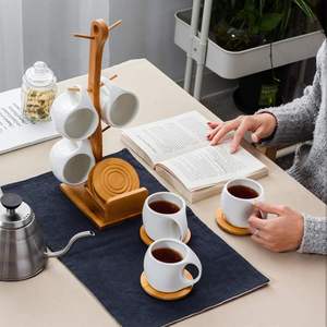 Coffee Mug Set, Ceramic Coffee Mug with <strong>Wooden</strong> Cup Holder and 6 Hooks Holder, Suitable for Kitchen <strong>Countertops</strong> - Product Image 5