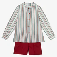 Conjuntos de ropa de estilo inglés personalizados para niños, camisa a rayas, pantalones cortos a juego, primavera o verano