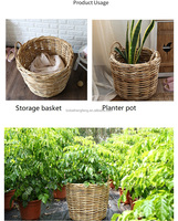 Panier en rotin vintage surdimensionné personnalisé, sculpté à la main, écologique, 30L, pot à fleurs en osier, rangement pour la maison et le jardin