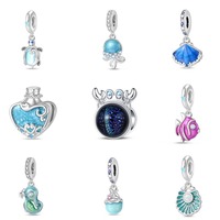 Vente en gros usine – Pendentif lumineux en argent 925, série Océan, tortue marine, pieuvre, breloques DIY, accessoires pour bracelet, bijoux pour femme, cadeau