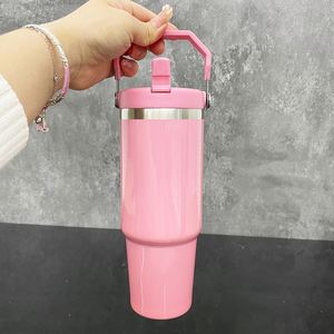 US Warehouse 30oz Sublimation Blank Colorful Leakproof Mug 30 oz <b>Macaron</b> Glossy Flip Straw Travel Coffee Cup Tumbler with Handle - Product Image 4