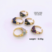 Nouvelle bague en or cristal chinois conçue sur mesure bague de paire de dragon ouverte plaquée or 3D