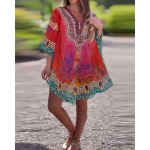 เดรสแฟชั่นผู้หญิงทรงหลวมพิมพ์ลายสไตล์ชาติพันธุ์คอวีแบบใหม่ - Product Image 3