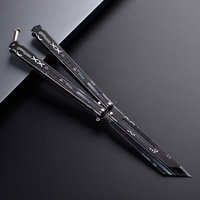 Couteau papillon à motif personnalisé en gros d'usine, couteau de camping et d'entraînement Balisong en acier inoxydable non affûté, couteau pliant d'entraînement