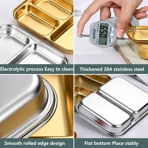 304 Edelstahl 2 <span class=keywords><strong>3</strong></span>-fach geteilte Snack platte Kleines Essens tablett für Kinder Schul büro Mahlzeit Servieren - Product Image 6