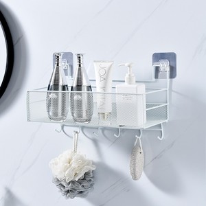 Bathroom Self Adhesive Wall Shelf Organizer Rack Iron Hanging Storage <strong>Shelving</strong> <strong>Mesh</strong> Storage Hanging Basket - Product Image 5