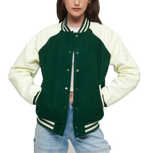 Chaqueta Universitaria de Mezclilla de Algodón para Mujer al por Mayor, Ribete de Piel de Oveja, Mangas Largas, Ligera, Transpirable, Calidad Premium - Product Image 1