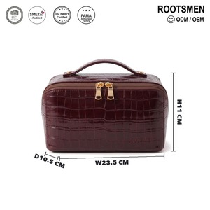 Estuche de Maquillaje con Grabado de Cocodrilo, Color Borgoña, Piel Sintética, Bolsa de Maquillaje Brillante con Textura de Cocodrilo, Apertura Plana, Cierre Dorado, Logotipo Personalizado OEM - Product Image 5