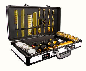 Valise de Coiffeur en PVC Doré et Aluminium avec Serrure Codée, pour Outils de Salon, 55*27*10cm, 4kg, pour Barbier - Product Image 1