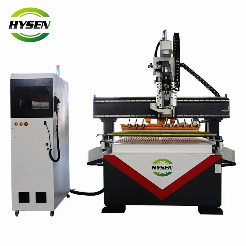 เครื่องแกะสลักงานไม้ขนาดใหญ่1325แม่นยำ HYSEN ศูนย์ CNC สำหรับตัดไม้โดยอัตโนมัติ