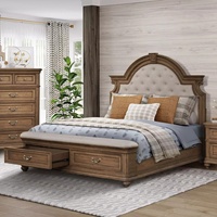 Amerikanischer Retro-Stil Eichen-Massivholz 1,8m Doppelbett mit Stauraum Französisches Landhaus-Design Hochwertige Villenmöbel Modell 0620
