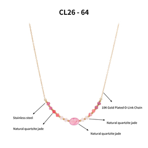 Collier ras du cou tendance 2026 pour femme, perles de pierre naturelle rose jade, en acier inoxydable plaqué or 18K PVD, bijoux de guérison dégradés - Product Image 2