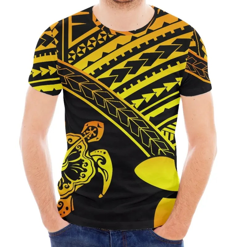 Su misura su richiesta Samoan Logo disegni del tatuaggio T-Shirt giallo tribale polinesiano T-Shirt di alta qualità uomo O collo T-Shirt a buon mercato